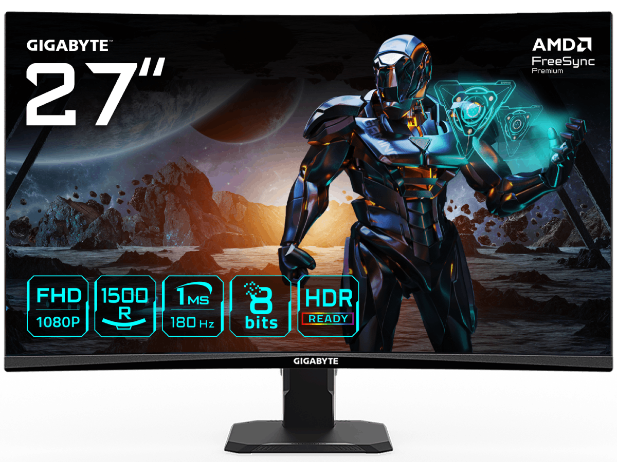Gigabyte Monitor 27" GS27FC EU27" VA 1500R, 1920x1080 FHD, 250cd, 180Hz, 1ms, 2x HDMI, 1x DP